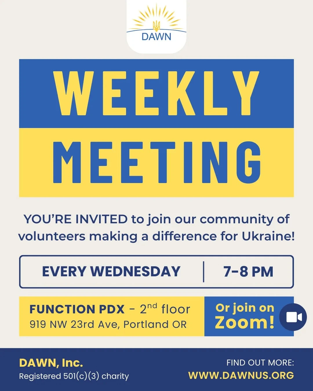 Help Ukraine: DAWN Weekly Volunteer Meeting in Portland