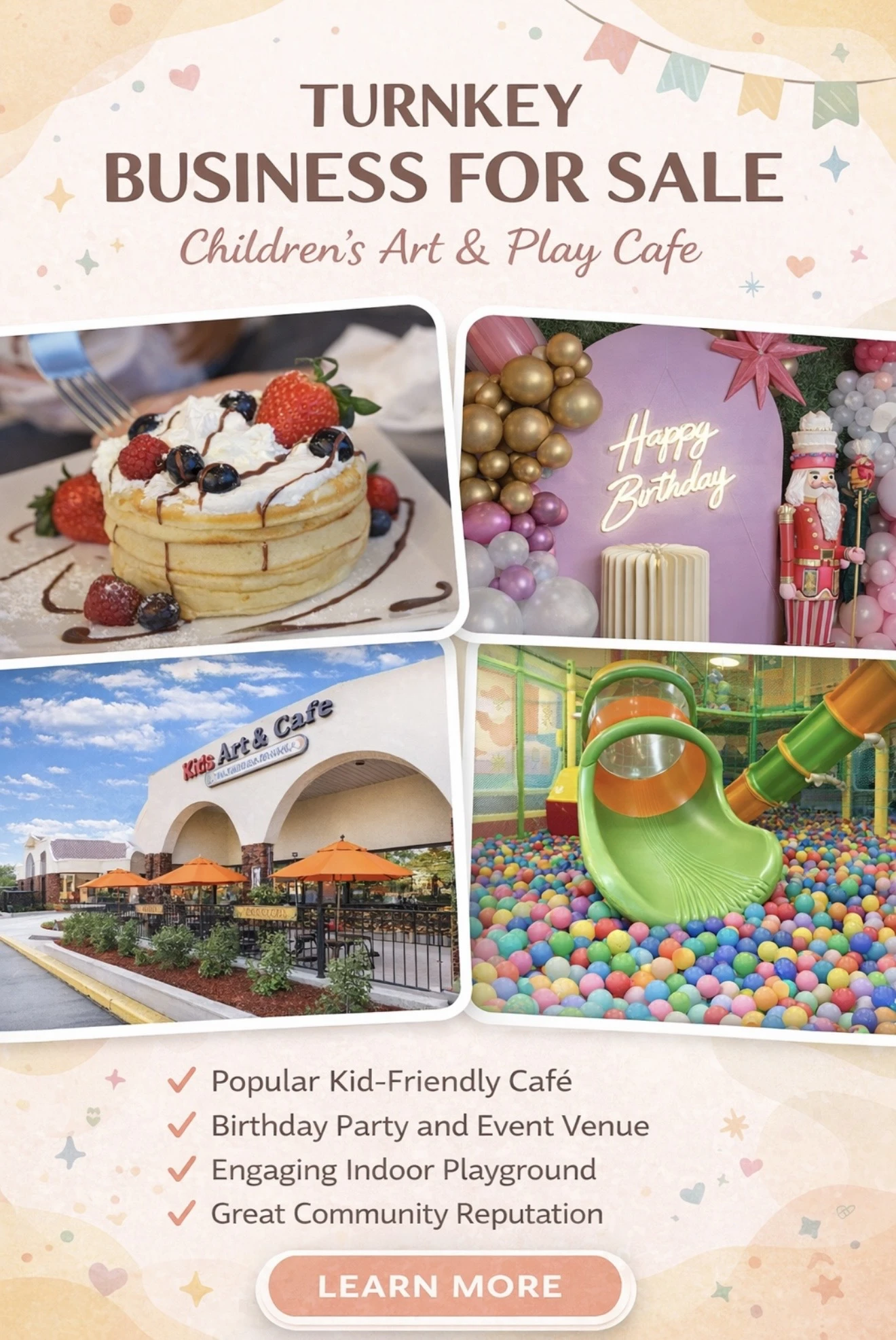 Turnkey business for sale kids playground, art, café