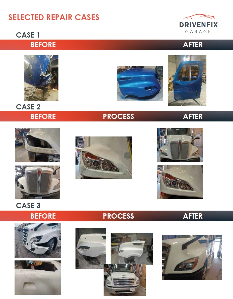 Semi-truck fiberglass hood repair