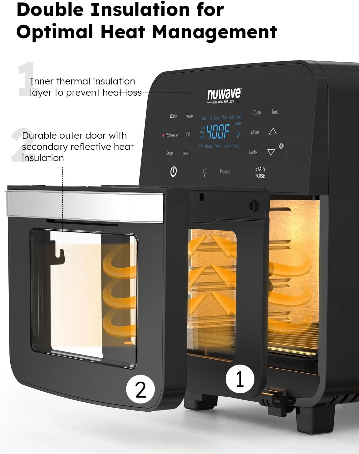 Nuwave brio air fryer rotisserie oven programmable, x-large family size