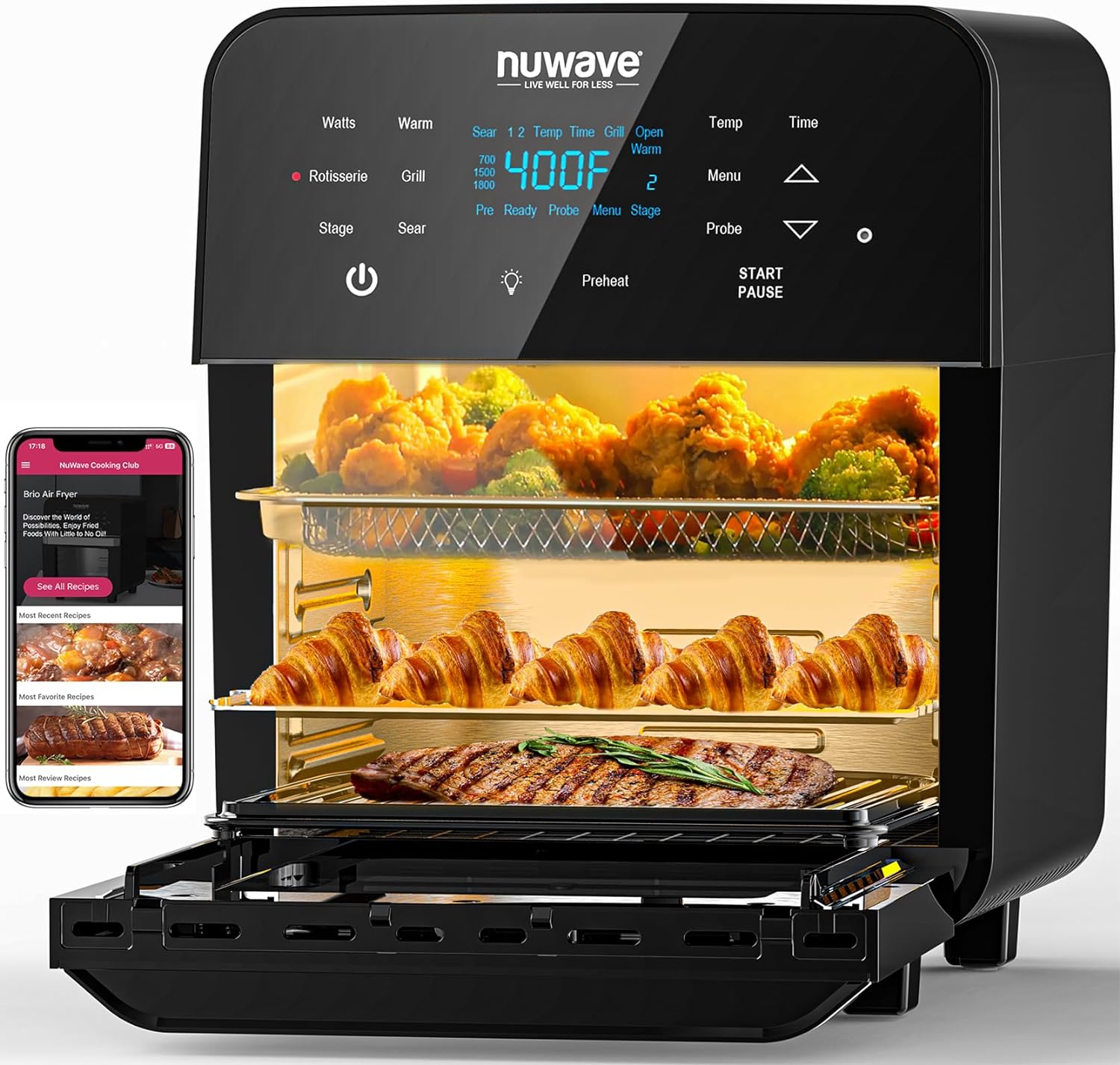 Nuwave brio air fryer rotisserie oven programmable, x-large family size - Фото 9