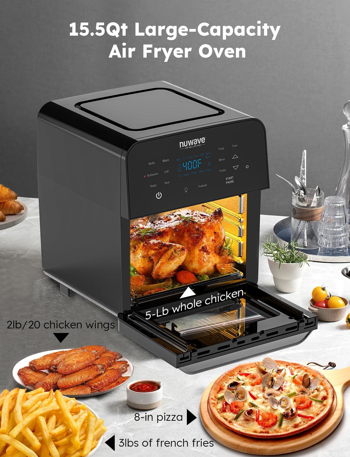 Nuwave brio air fryer rotisserie oven programmable, x-large family size - Фото 7
