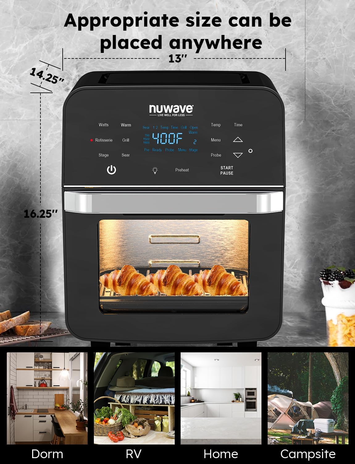 Nuwave brio air fryer rotisserie oven programmable, x-large family size - Фото 5