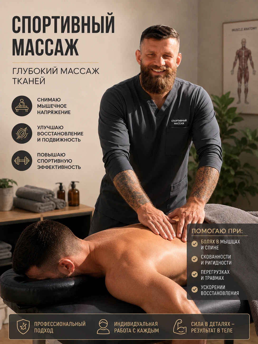 Спортивный массаж, глубокий массаж тканей