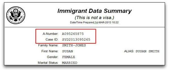 На выписке по данным на иммигранта (Immigrant Data Summary)