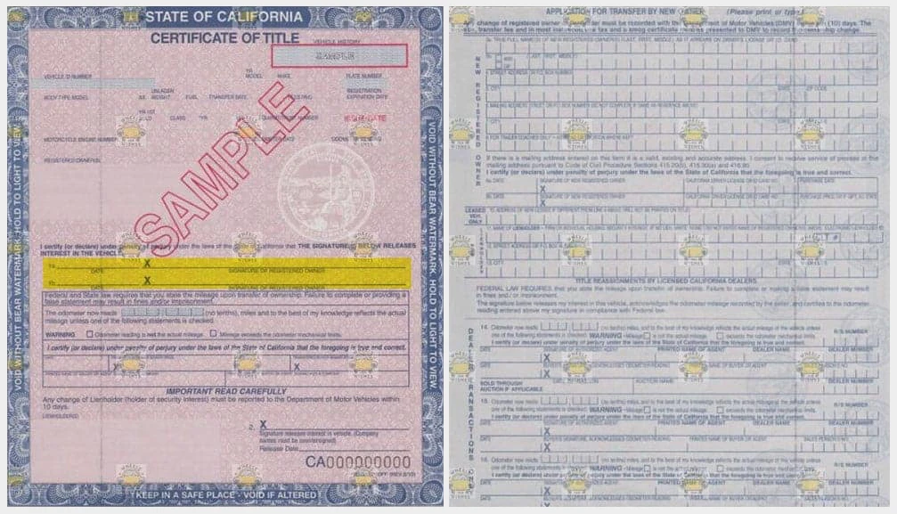 Пример лицевой и оборотной стороны свидетельства о праве собственности