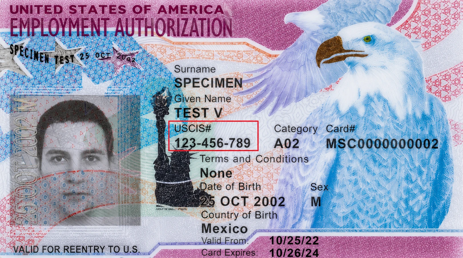 На разрешении о работе (EAD Card)