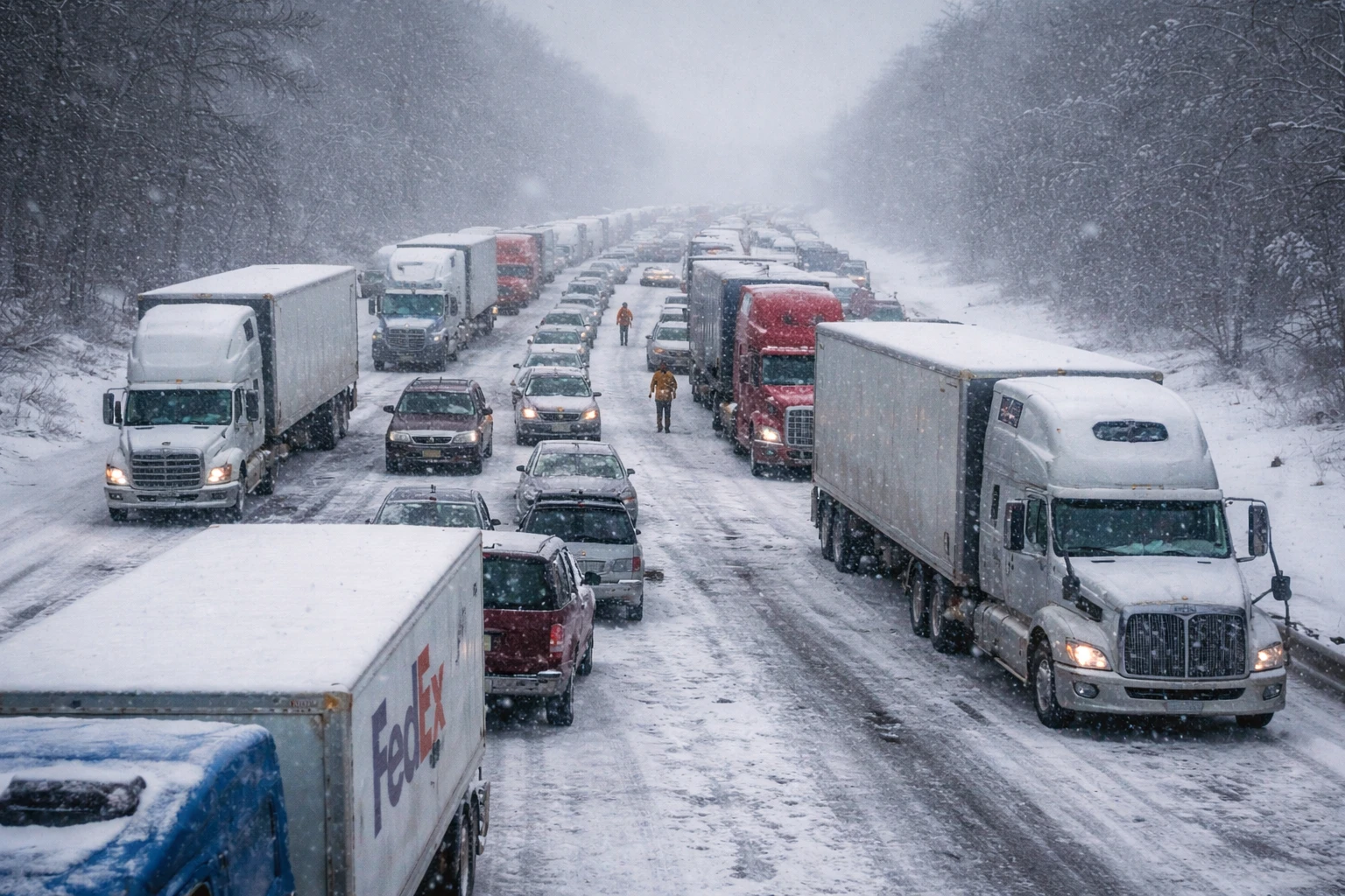 Сотни грузовиков застряли на I-20 из-за зимней погоды