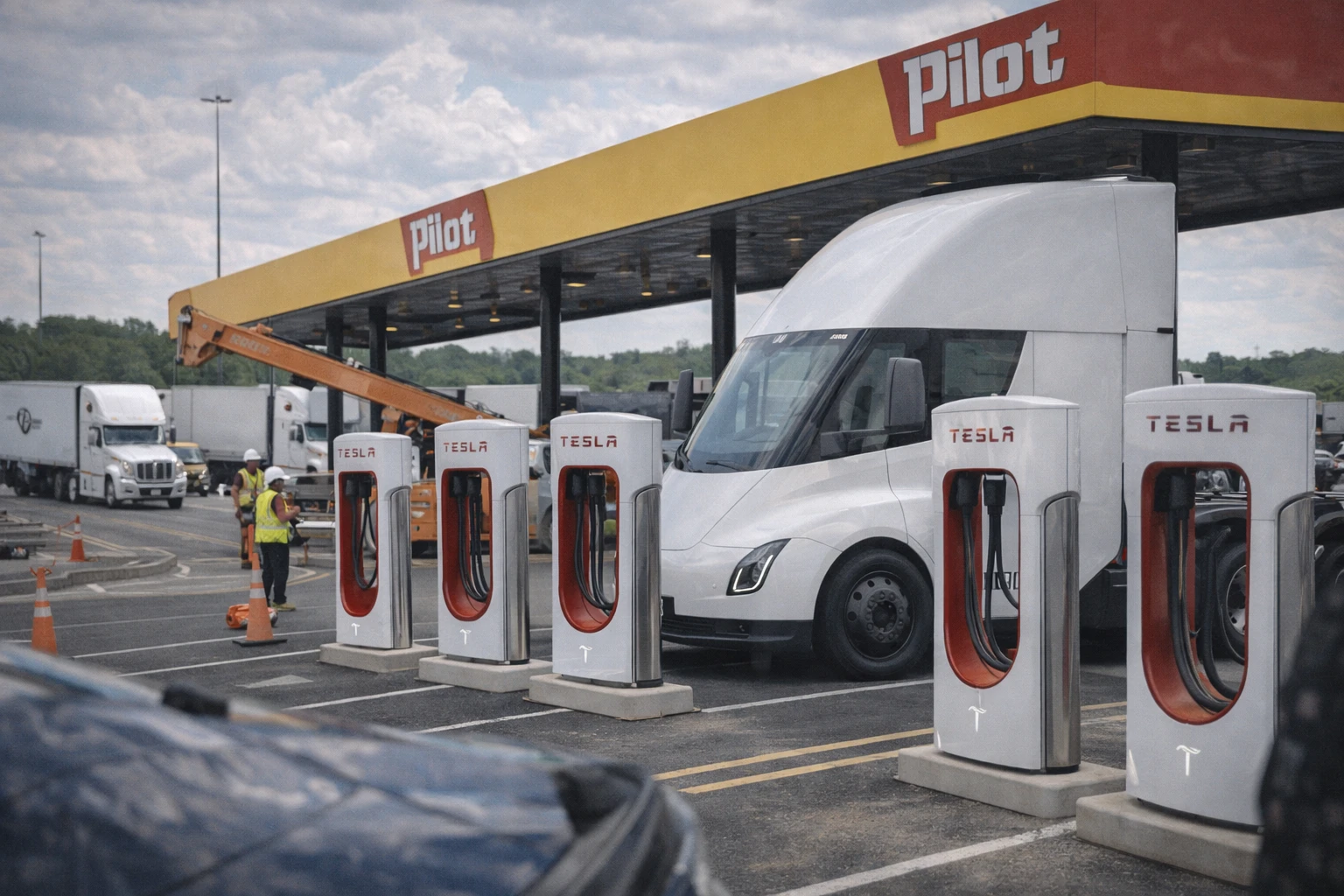 Pilot устанавливает зарядки для электрических грузовиков Tesla на своих стоянках