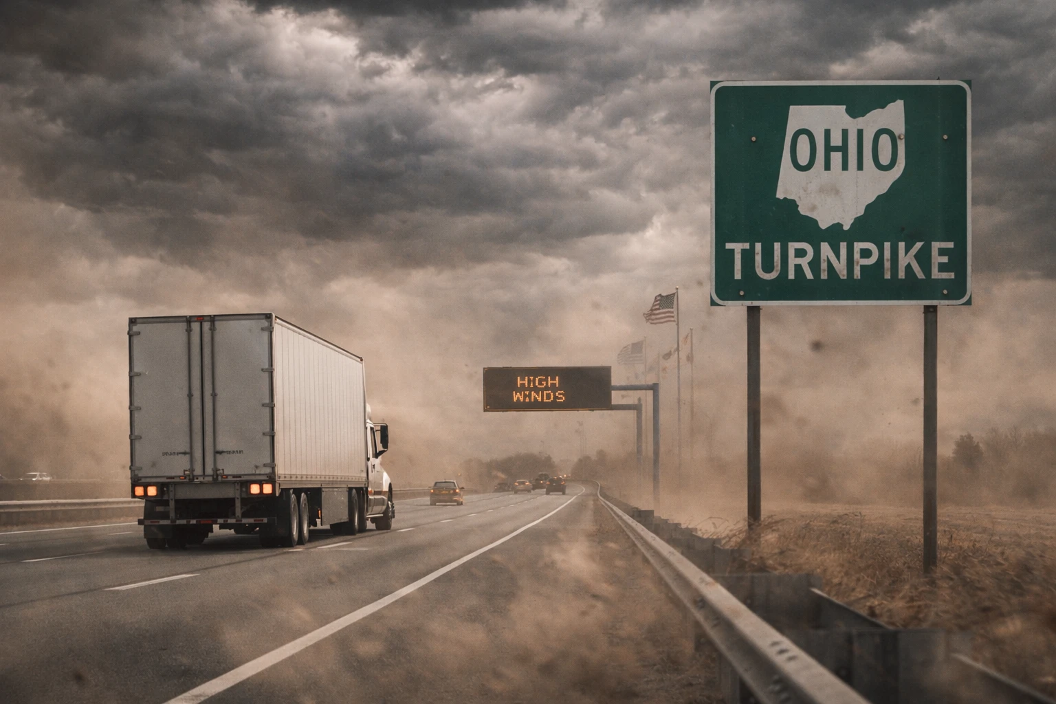 Ограничения на проезд из-за сильного ветра введут на всей протяженности Ohio Turnpike