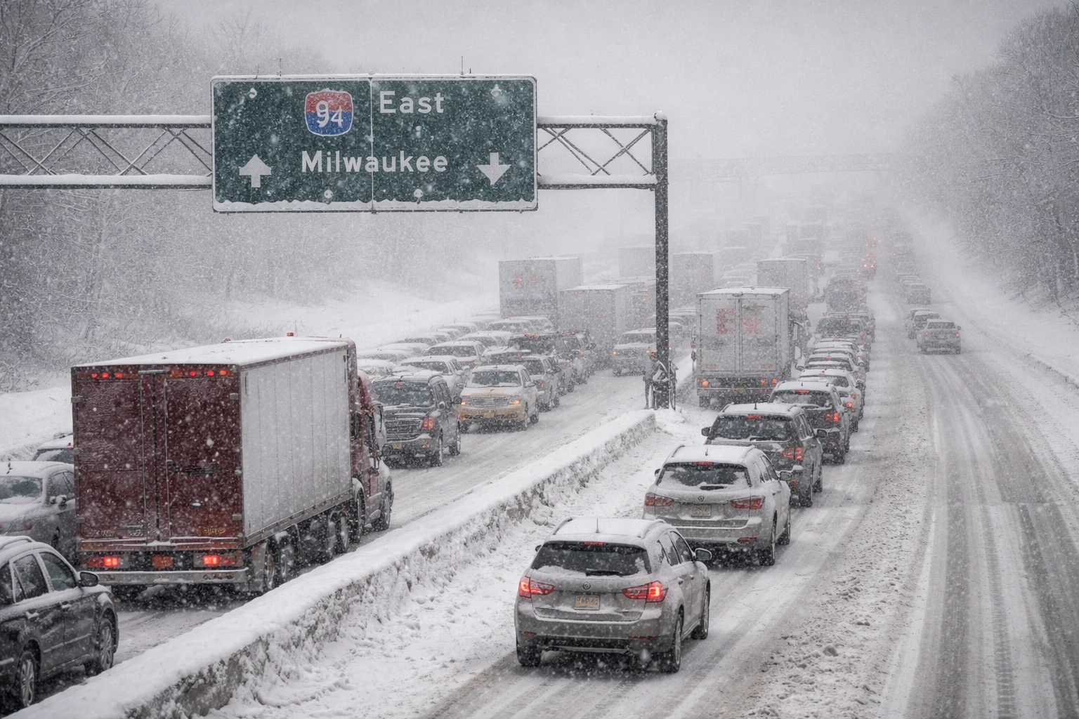 Снежная буря остановила движение на I-94 на пять часов