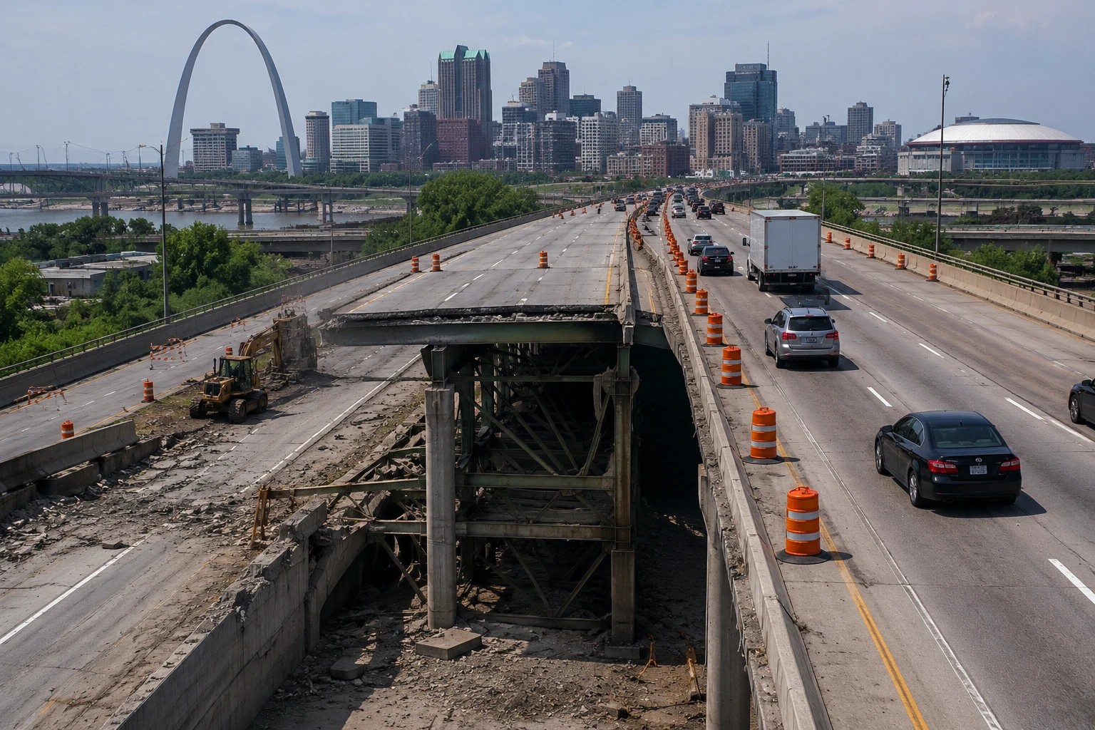 Часть трасс I-44 и I-70 в Сент-Луисе открыли после провала дороги, но ограничения сохраняются