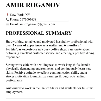 Experienced worker restaurants catering